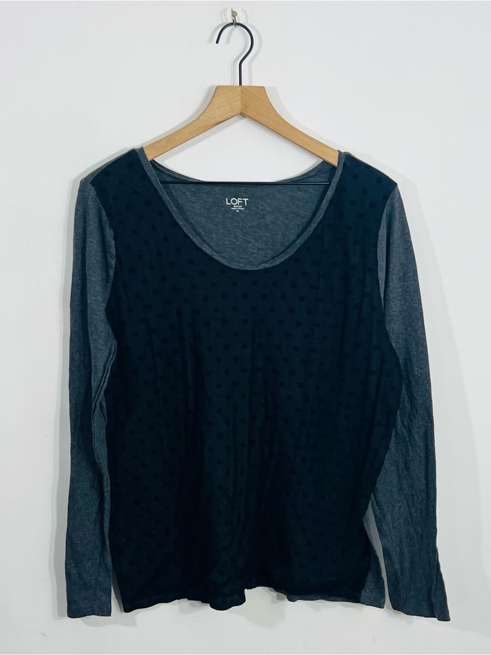 LOFT Long Sleeve Scoop Neck Lace Polka Dot Layered Top Casual Size XL Cotton